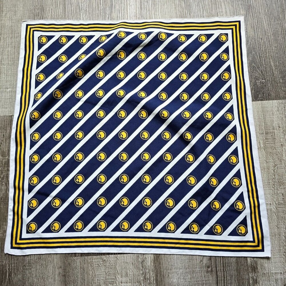 Vintage Scarf Square Indian Chief Striped Blue Yellow White Fashions Accessory